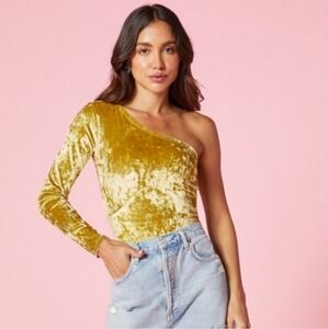 Yitty Gold Velvet One Shoulder Bodysuit Snap Closure
